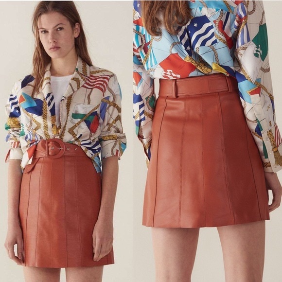 Sandro Aubin Seamed Leather Belted Mini Skirt Size 1, NWT as seen Emily in Paris - Picture 4 of 5